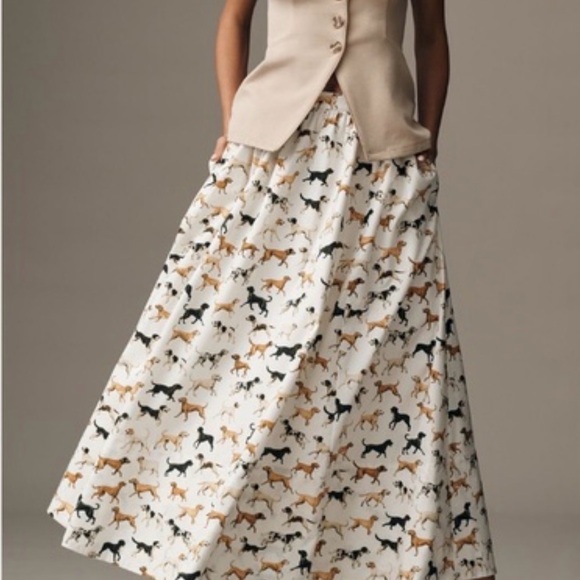 Anthropologie Dresses & Skirts - Anthropologie dog Print Maxi Skirt in Cream and Black